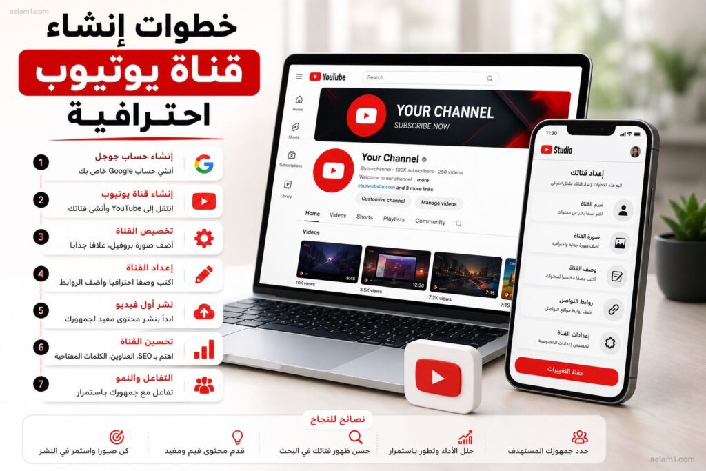 خطوات إنشاء قناة يوتيوب احترافية للمبتدئين في 2026 وتحقيق الدخل من يوتيوب